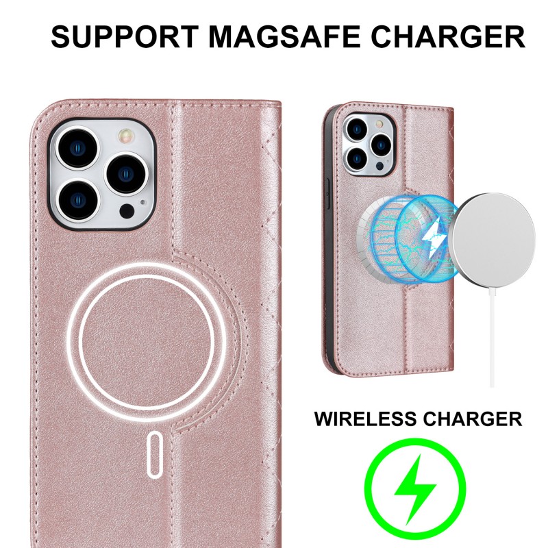 Flip Leather Phone Case for iPhone with MagSafe Wireless Charging, Card Slot